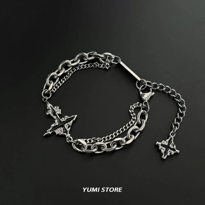 Retro Flame Cross Bracelet For Men Woman Hip Hop Titanium Steel Splice Chain Charm Unisex Jewelry Cool Kpop Luxury Accessories