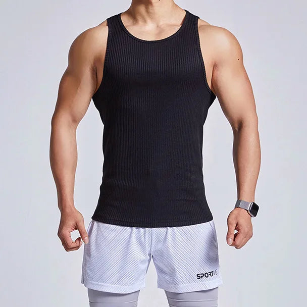 Summer sleeveless men sports fitness tank top Plus size knitted t shirt streetwear