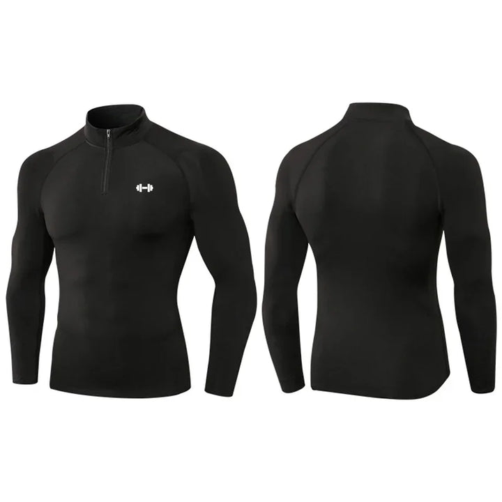 Mens Dumbbel Compression Fitness Long Sleeve Polo Shirts Running T-shirts Tight Jogging Gym Sportswear Quick Dry Rashgard