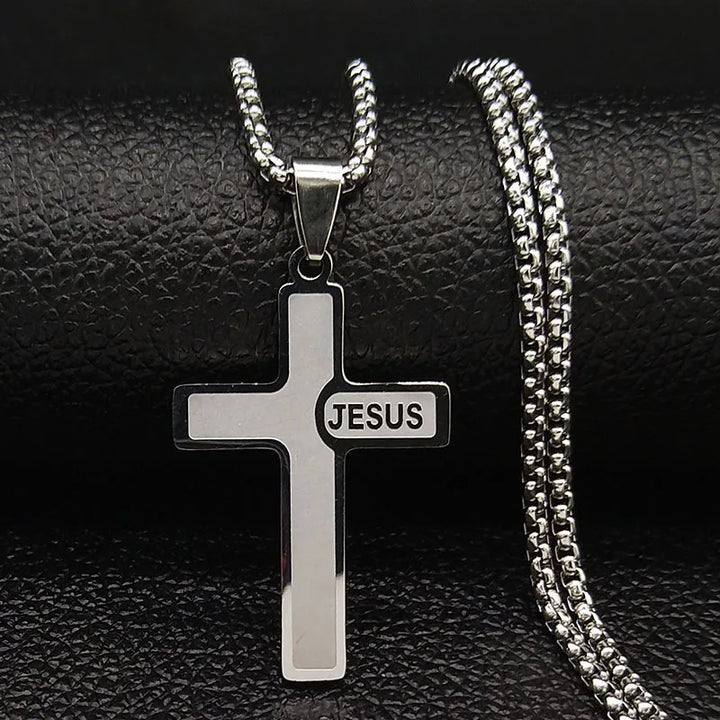 HNSP Stainless Steel Jesus Cross Pendant Chain Necklace For Men Women Jewelry Catholic Crucifixes Rosaries Accessories